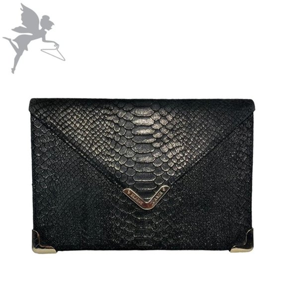 ELAINE TURNER Embossed Suede Alligator Pattern Envelope Clutch Bag